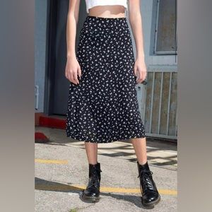 brandy melville phoebe black floral midi skirt